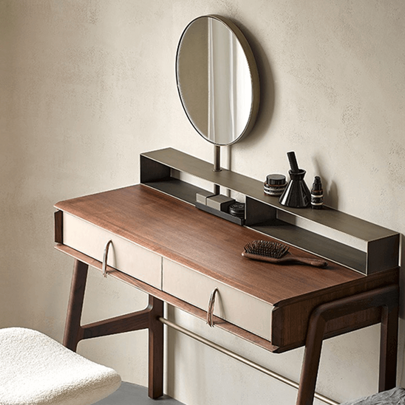 Nordic Black Walnut Dressing Table With Mirror And Stool