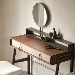 Nordic Black Walnut Dressing Table With Mirror And Stool