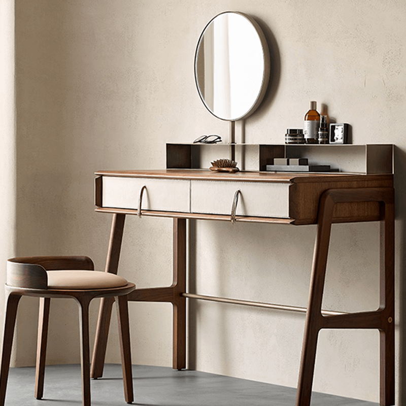 Nordic Black Walnut Dressing Table With Mirror And Stool Nordic Black Walnut Dressing Table With Mirror And Stool