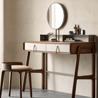 Nordic Black Walnut Dressing Table With Mirror And Stool Main Product Image
