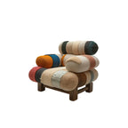 Nordic Geometric Accent Chair in Earth Tone Patchwork With Plush Comfort