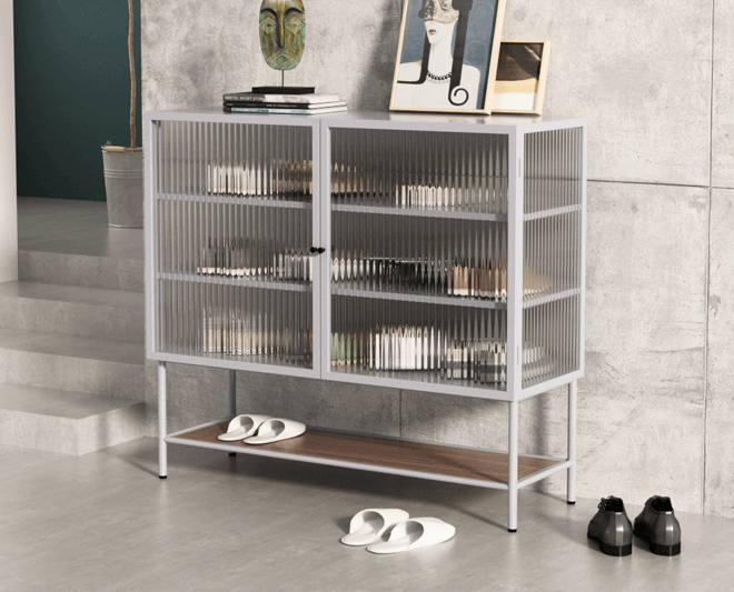 Nordic Glass Shoe Cabinet With Tempered Glass Doors Secondary image