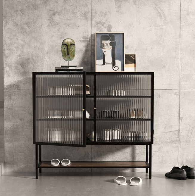 Nordic Glass Shoe Cabinet With Tempered Glass Doors