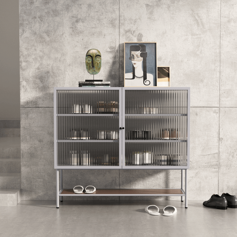 Nordic Glass Shoe Cabinet With Tempered Glass Doors