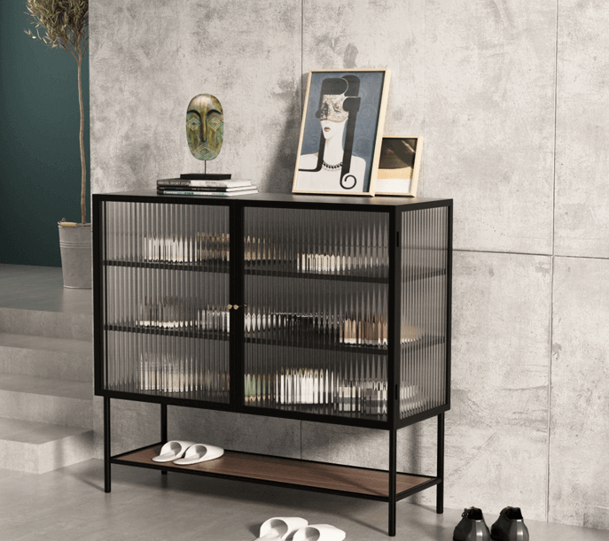 Nordic Glass Shoe Cabinet With Tempered Glass Doors Main Product Image