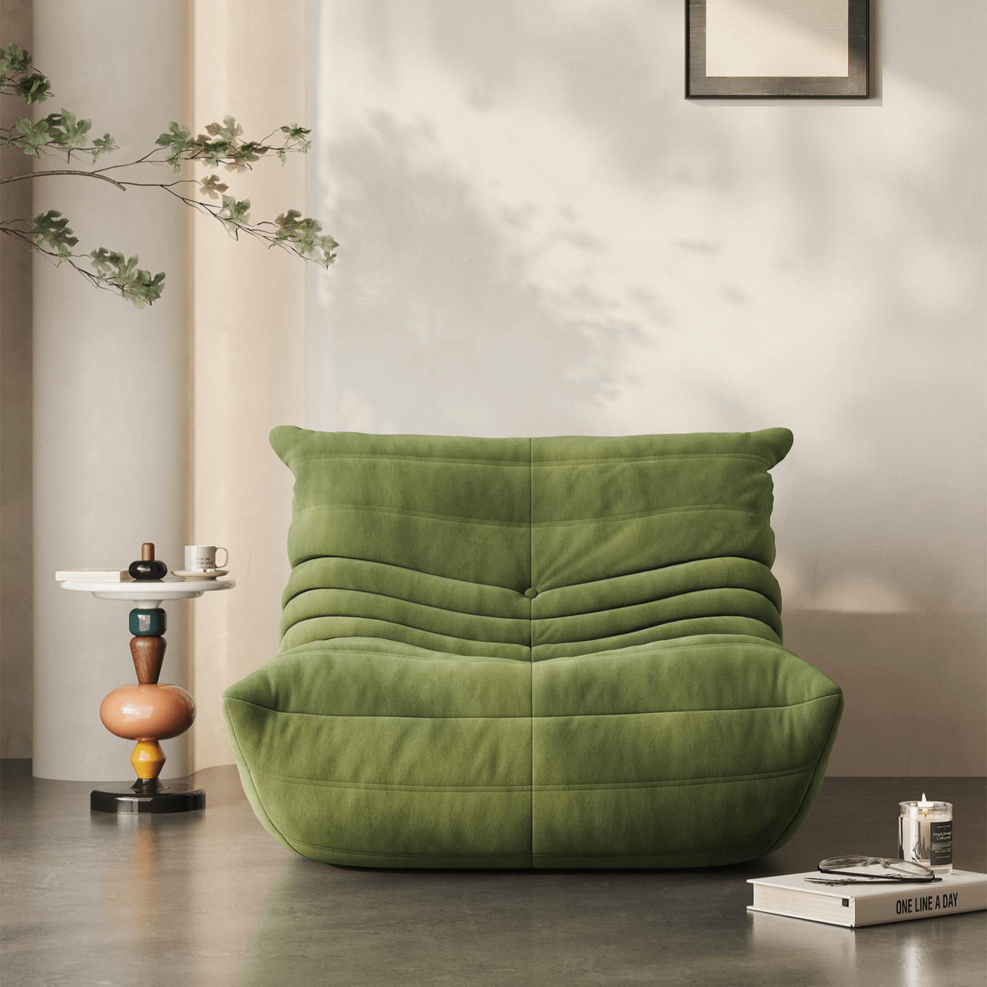 Sillón Oruga Nórdico con Tapicería de Terciopelo Leche Imagen secundaria del producto