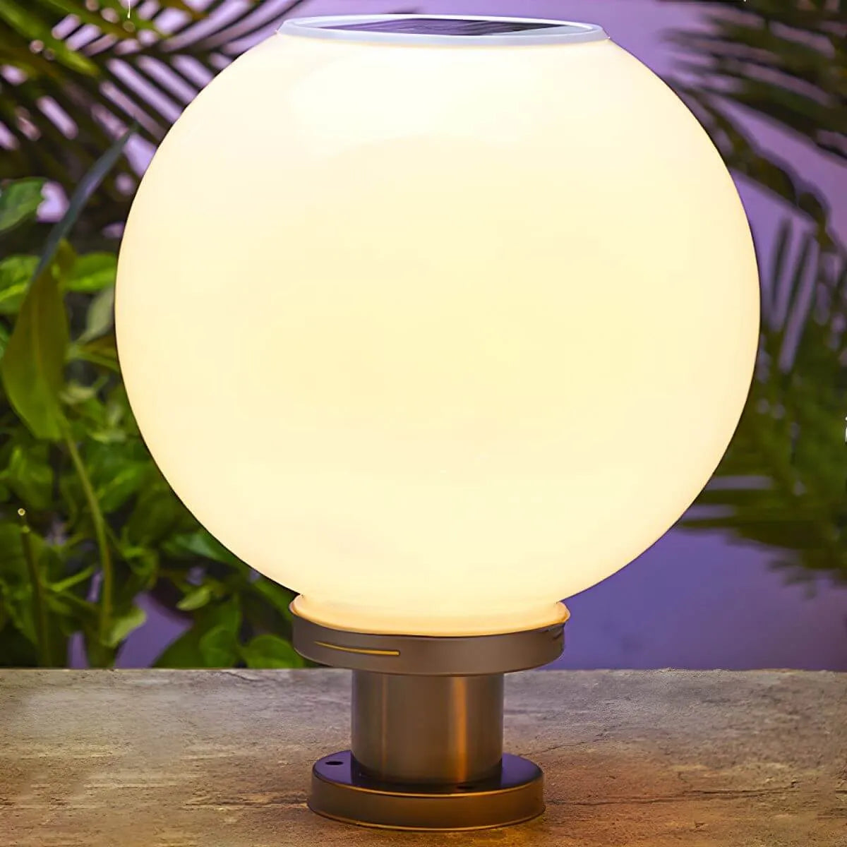 Nordic Metal Solar Outdoor Table Lamp – Round Glass Globe Light