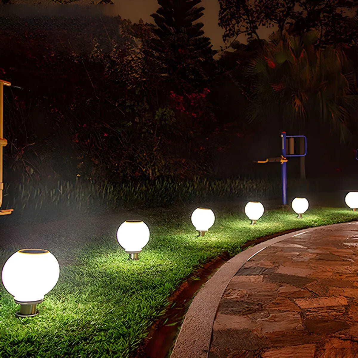 Nordic Metal Solar Outdoor Table Lamp – Round Glass Globe Light