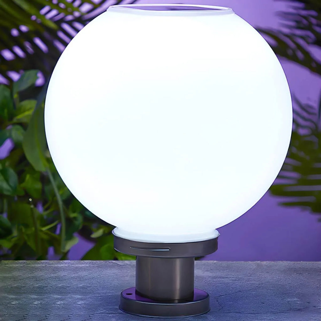 Nordic Metal Solar Outdoor Table Lamp – Round Glass Globe Light