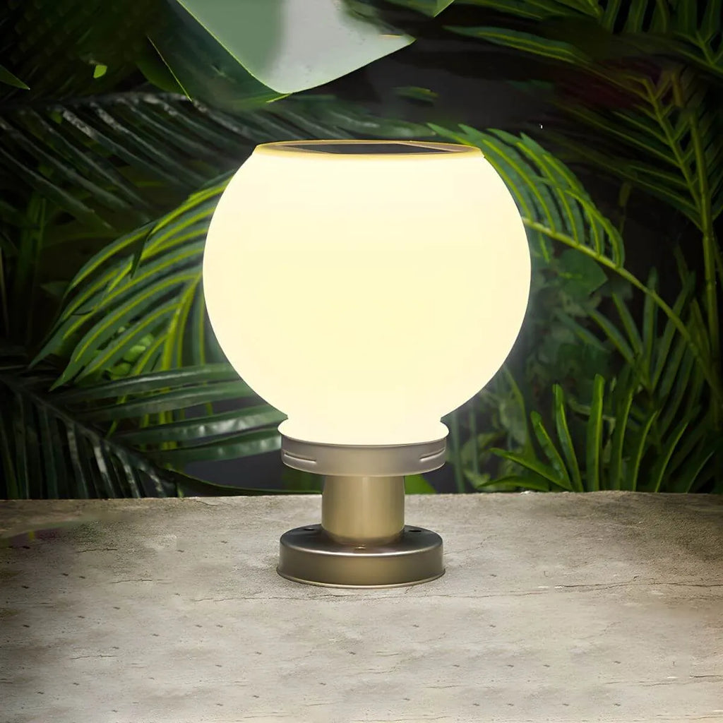 Nordic Metal Solar Outdoor Table Lamp – Round Glass Globe Light