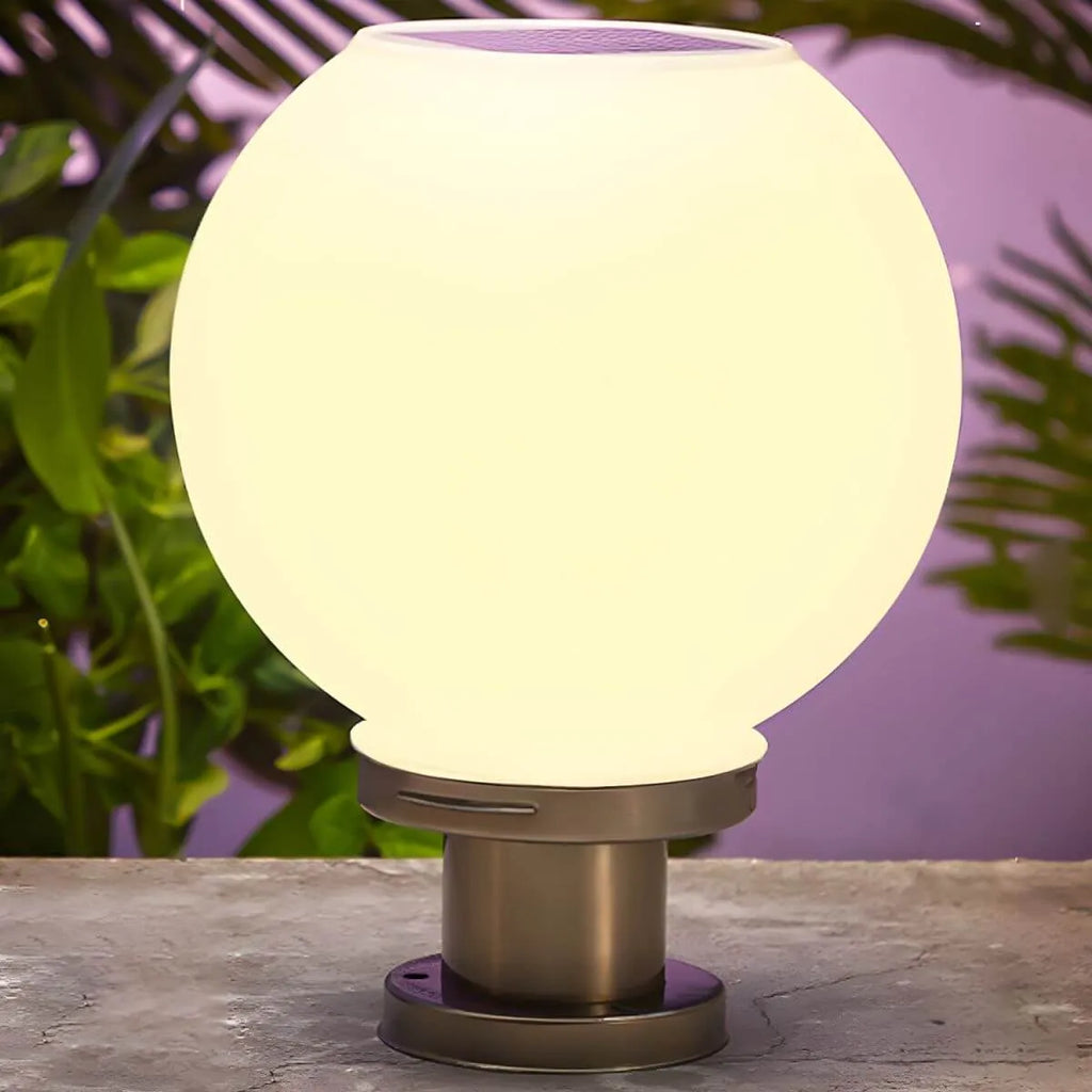 Nordic Metal Solar Outdoor Table Lamp – Round Glass Globe Light