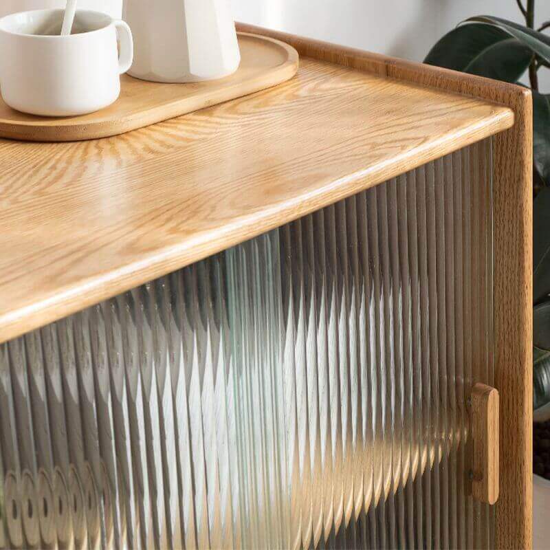 Nordic Natural Oakwood Sideboard with Glass Sliding Doors