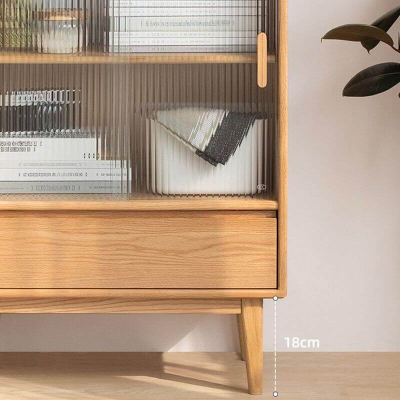 Nordic Natural Oakwood Sideboard with Glass Sliding Doors