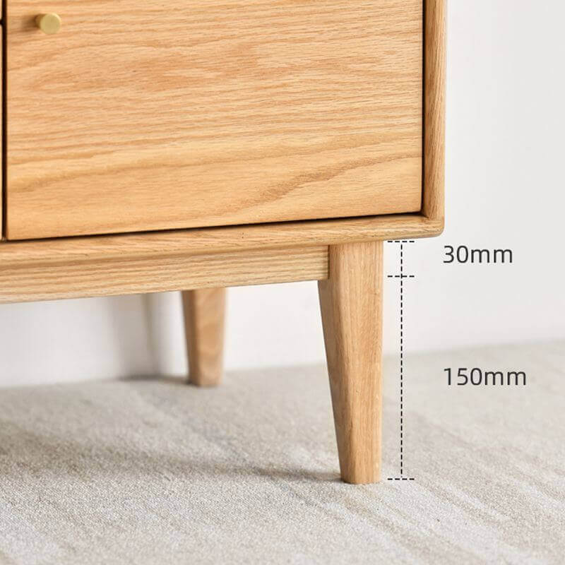 Nordic Oak Wood Sideboard With Glass Doors & Drawers