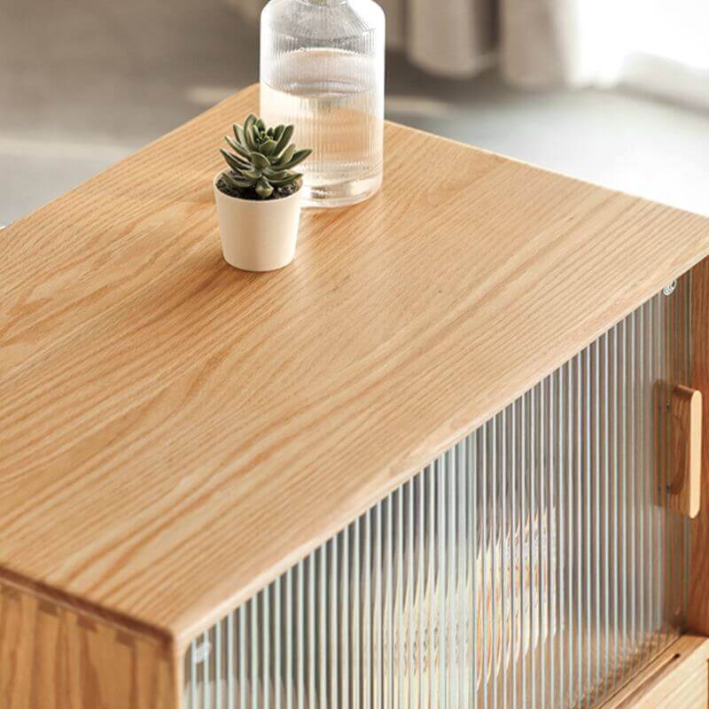 Nordic Oak Wood Sideboard With Glass Doors & Drawers