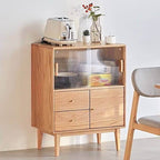 Nordic Oak Wood Sideboard With Glass Doors & Drawers