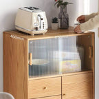 Nordic Oak Wood Sideboard With Glass Doors & Drawers