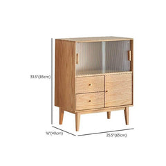Nordic Oak Wood Sideboard With Glass Doors & Drawers