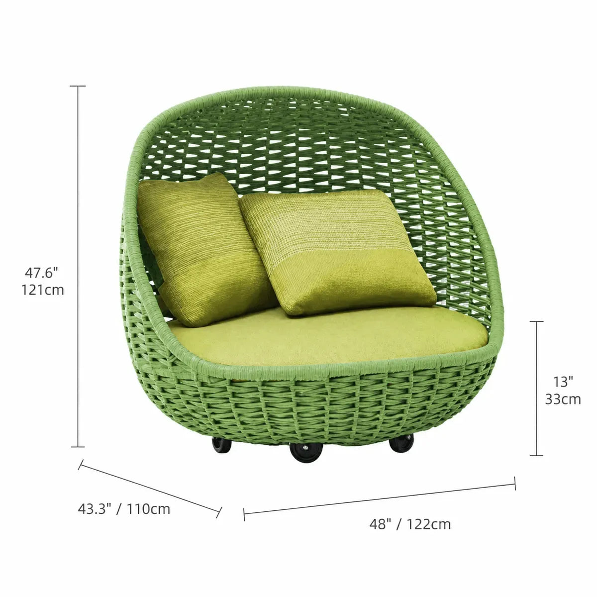 Nordic Outdoor Aluminum Sofa Set with Colorful Woven Design, 3-Piece Patio Lounge Furniture Set Dimensions