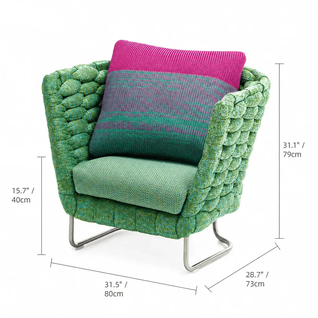 Nordic Outdoor Aluminum Sofa Set with Colorful Woven Design, 3-Piece Patio Lounge Furniture Set Dimensions