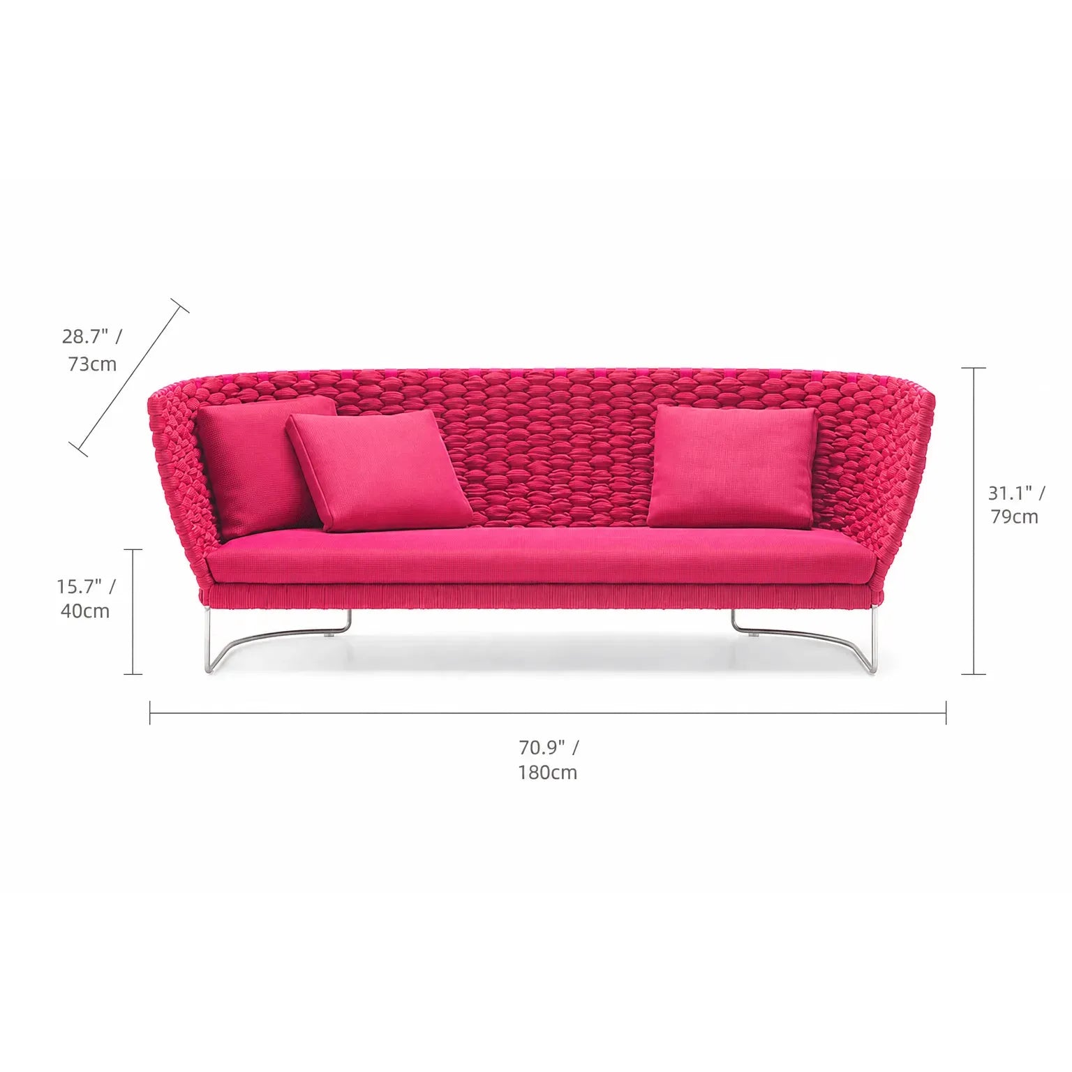Nordic Outdoor Aluminum Sofa Set with Colorful Woven Design, 3-Piece Patio Lounge Furniture Set Dimensions