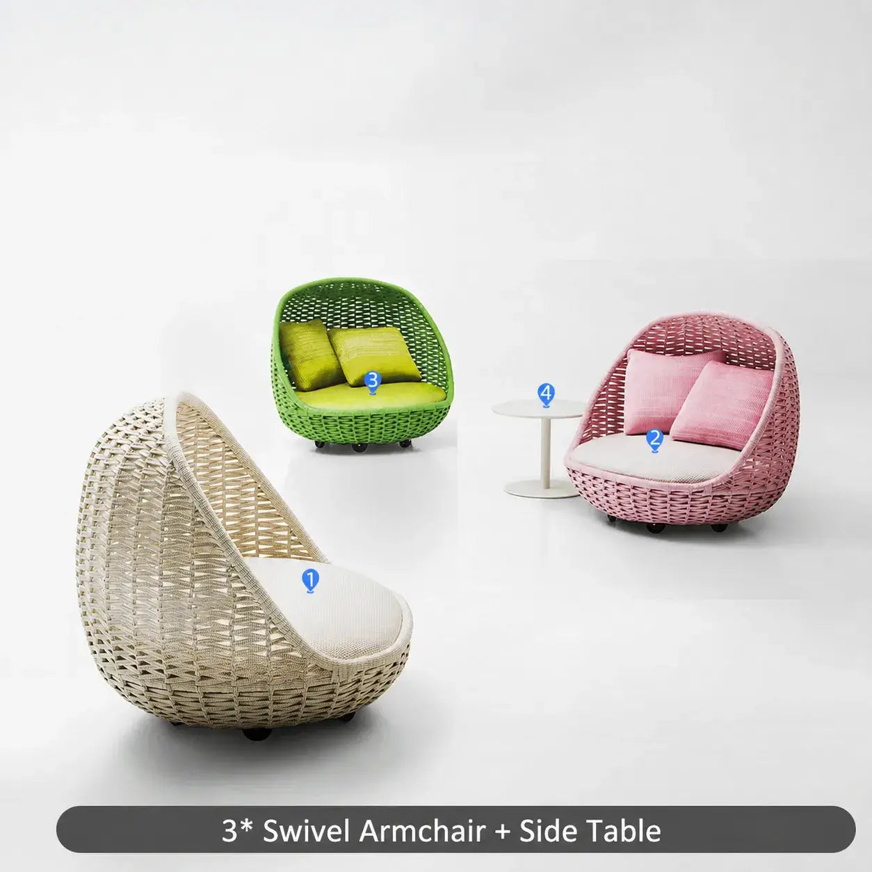 Nordic Outdoor Aluminum Sofa Set with Colorful Woven Design, 3-Piece Patio Lounge Furniture Set