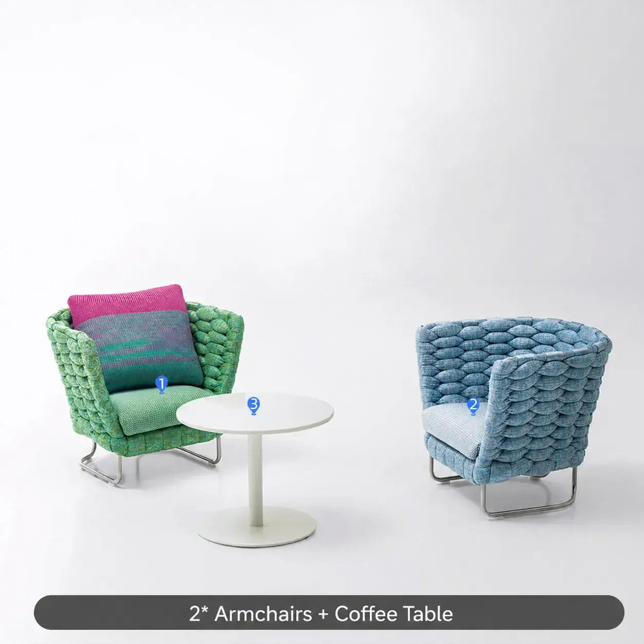 Nordic Outdoor Aluminum Sofa Set with Colorful Woven Design, 3-Piece Patio Lounge Furniture Set