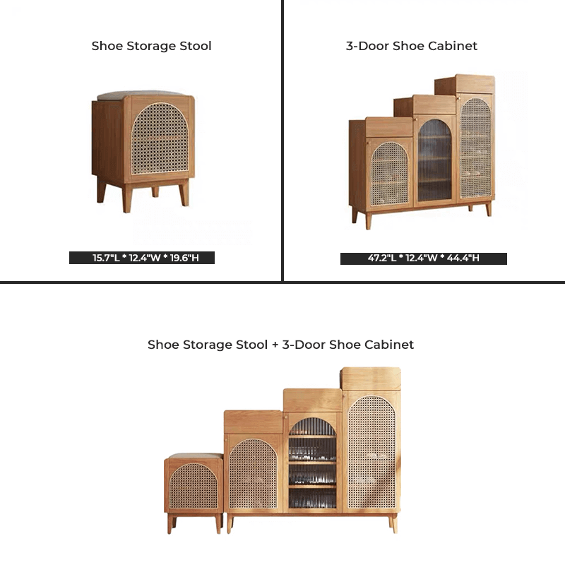 Nordic Rattan Shoe Cabinet with Shelves - Elegant Storage