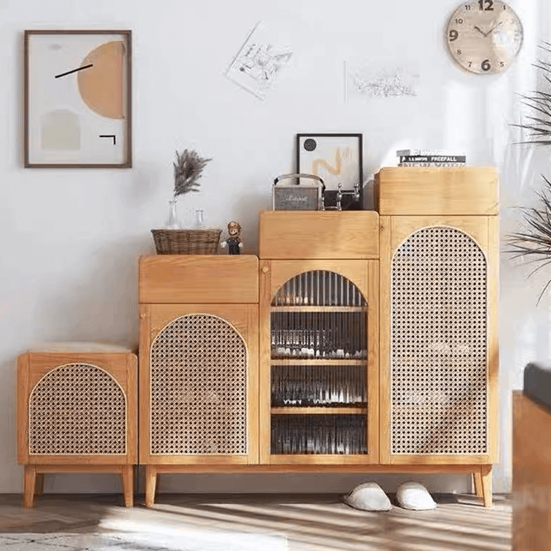 Nordic Rattan Shoe Cabinet with Shelves - Elegant Storage