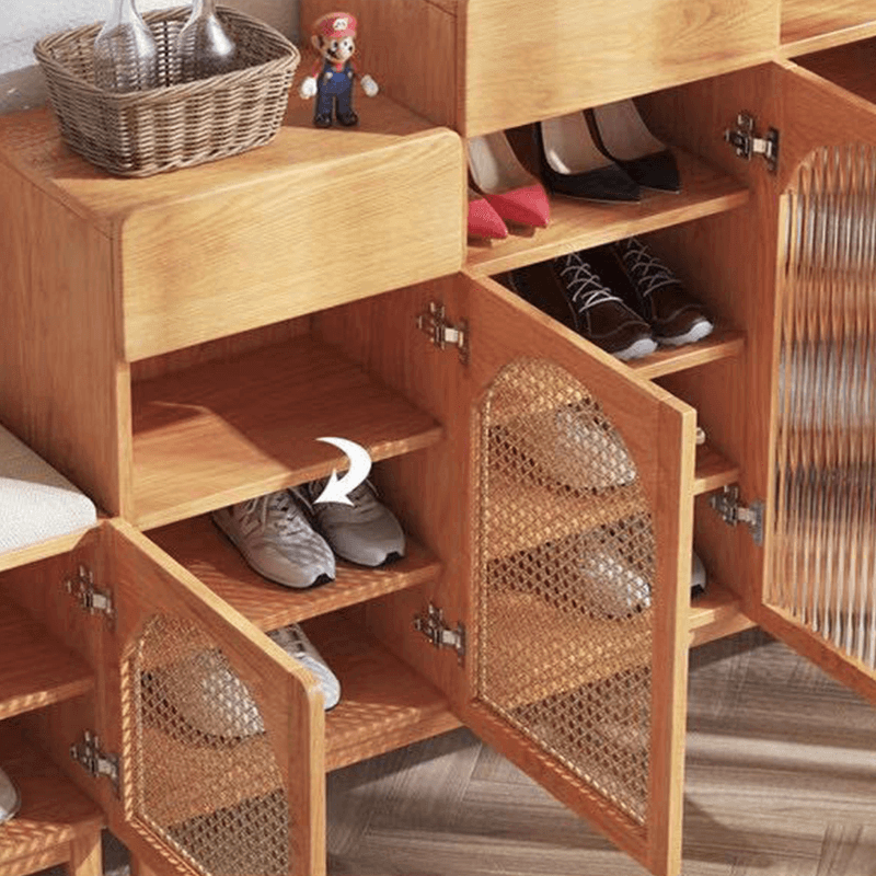 Nordic Rattan Shoe Cabinet with Shelves - Elegant Storage