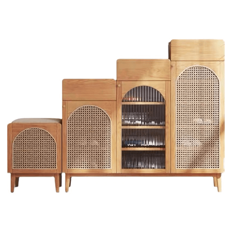 Nordic Rattan Shoe Cabinet with Shelves - Elegant Storage