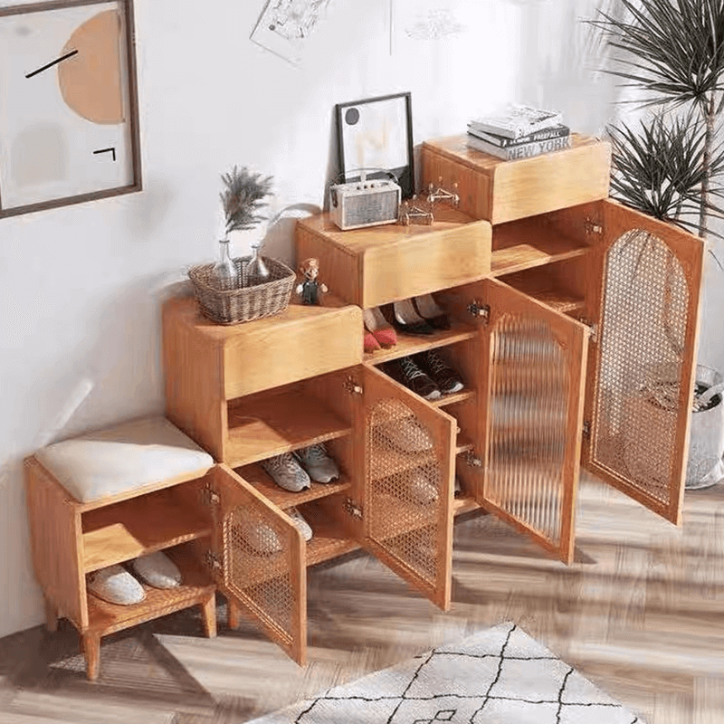Nordic Rattan Shoe Cabinet with Shelves - Elegant Storage Secondary image