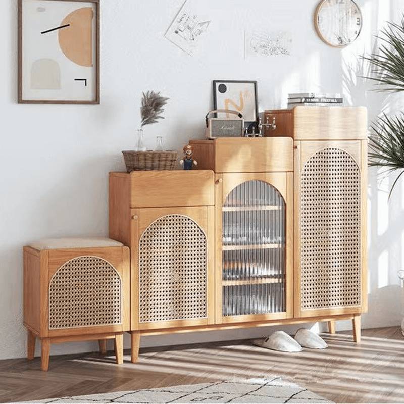 Nordic Rattan Shoe Cabinet with Shelves - Elegant Storage