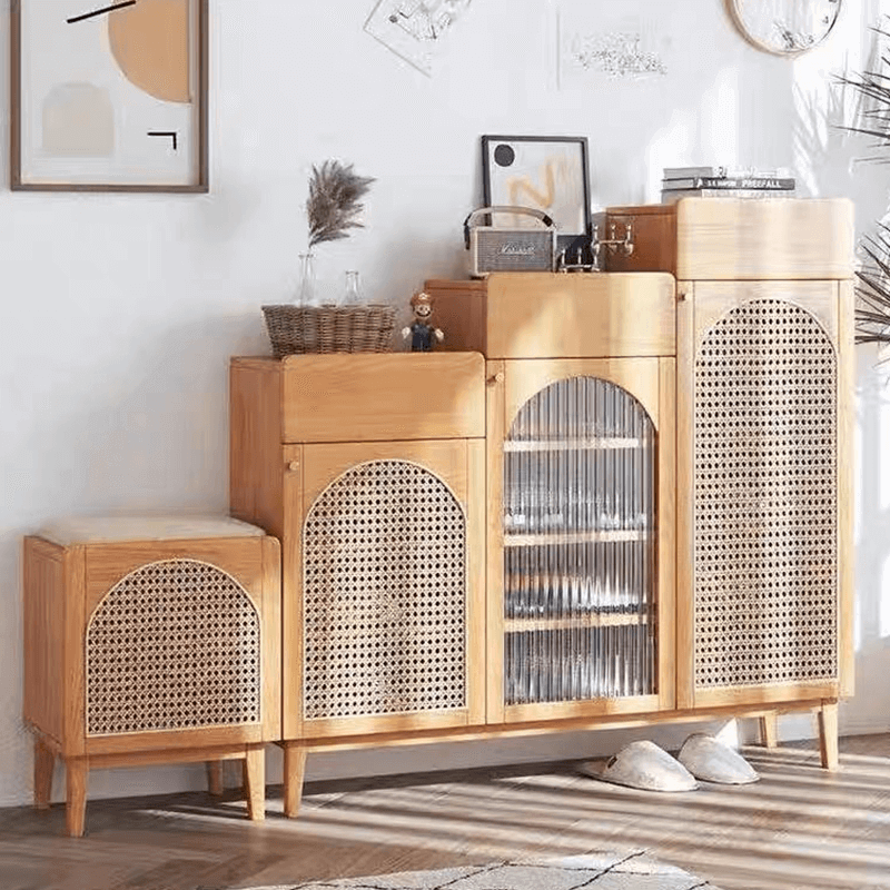 Nordic Rattan Shoe Cabinet with Shelves - Elegant Storage Main Product Image