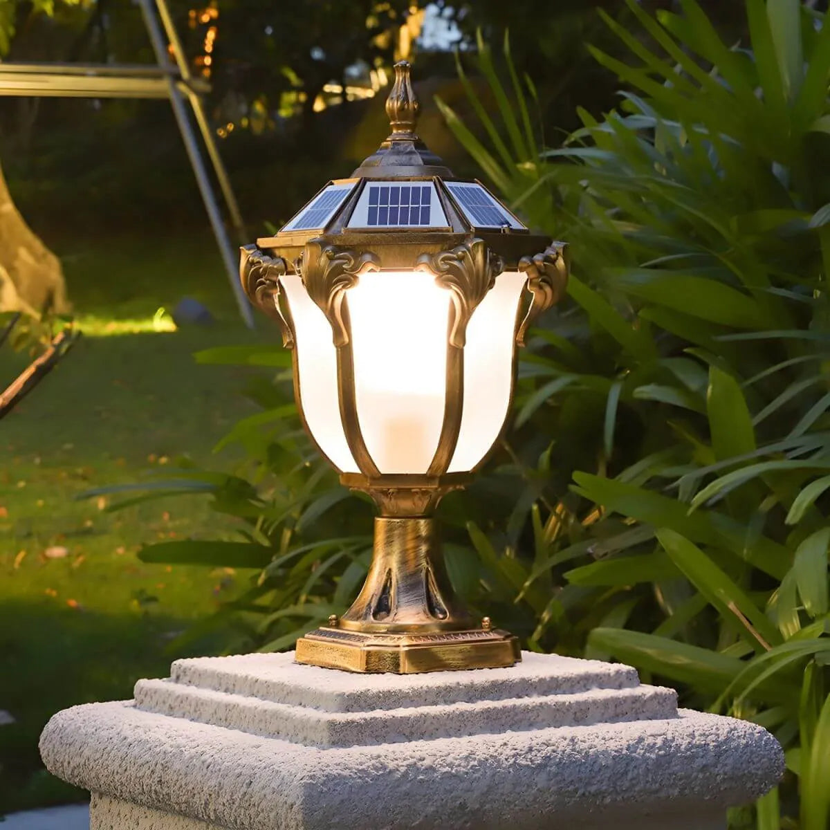 Nordic Solar Outdoor Table Lamp with LED – Black & Bronze Metal