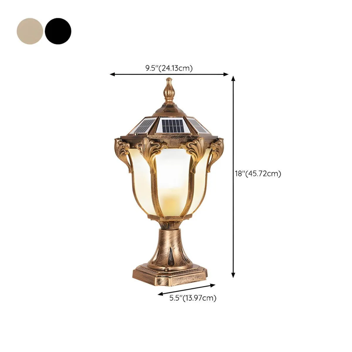 Nordic Solar Outdoor Table Lamp with LED – Black & Bronze Metal Dimensions