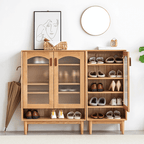 Nordic Solid-Wood Shoe Cabinet With Glass Doors