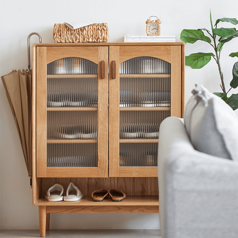 Nordic Solid-Wood Shoe Cabinet With Glass Doors