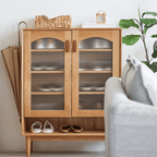 Nordic Solid-Wood Shoe Cabinet With Glass Doors