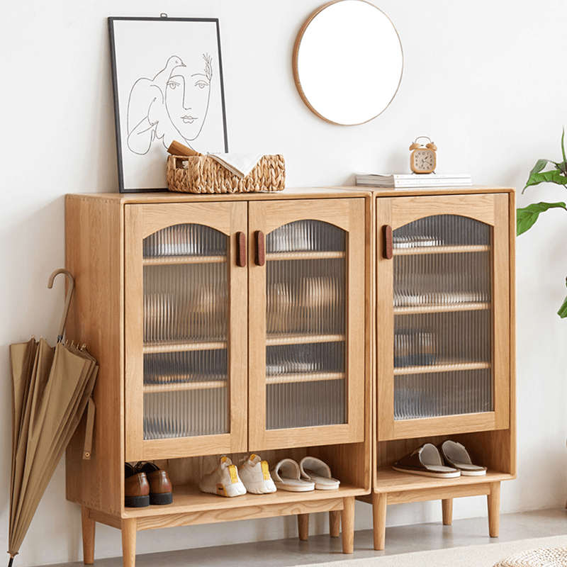 Nordic Solid-Wood Shoe Cabinet With Glass Doors Secondary image