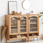 Nordic Solid-Wood Shoe Cabinet With Glass Doors