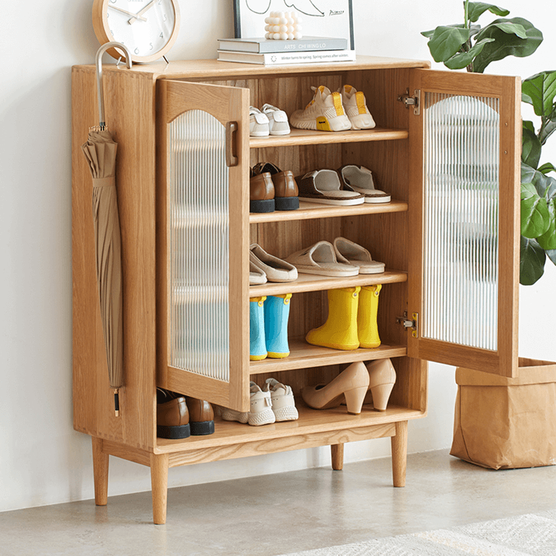 Nordic Solid-Wood Shoe Cabinet With Glass Doors