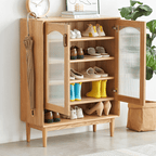 Nordic Solid-Wood Shoe Cabinet With Glass Doors