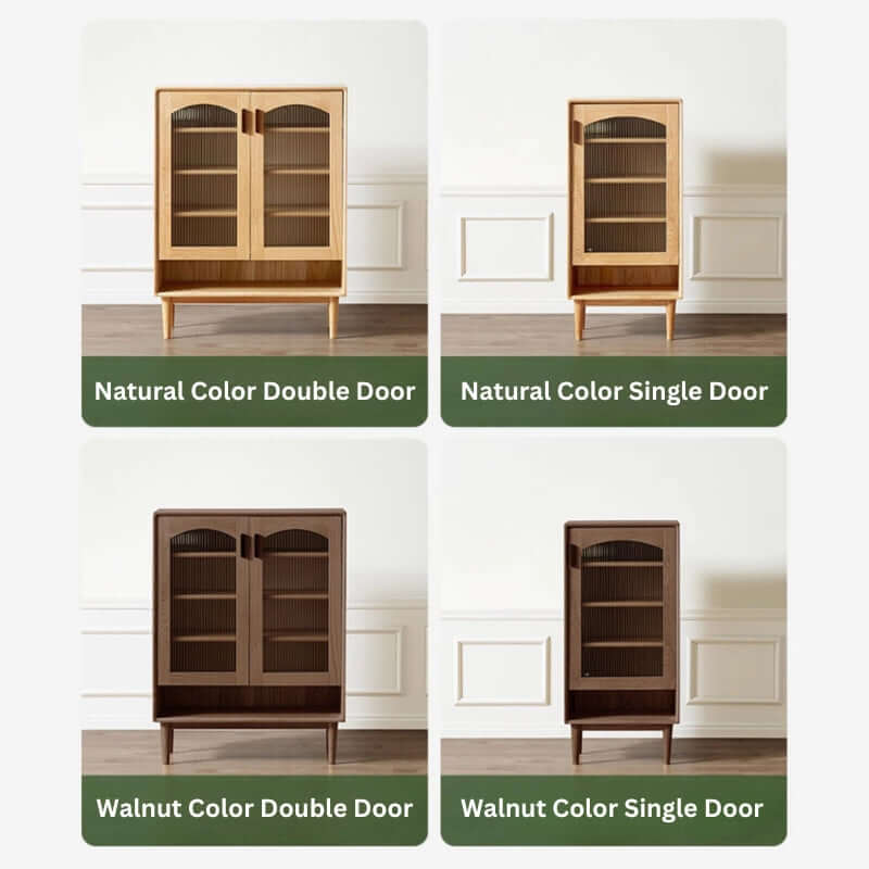 Nordic Solid-Wood Shoe Cabinet With Glass Doors