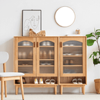 Nordic Solid-Wood Shoe Cabinet With Glass Doors Main Product Image