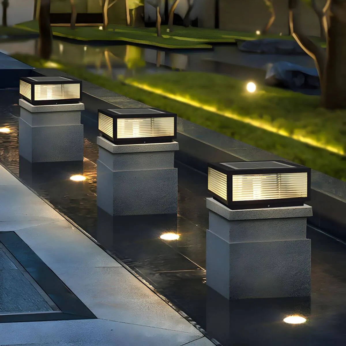Nordic Square Solar Table Lamp – Black Metal Outdoor Lighting Main Product Image Imagen principal del producto