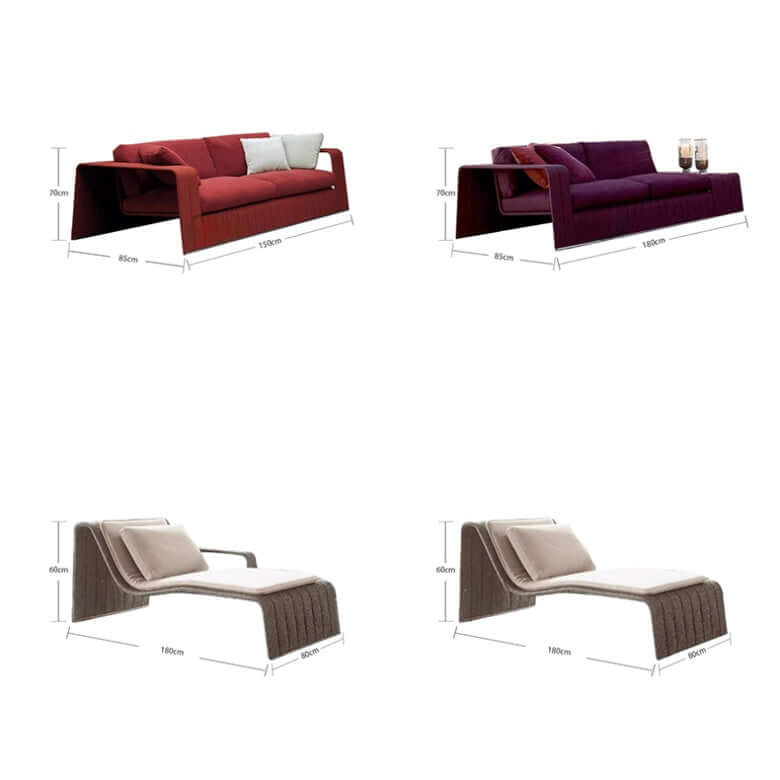 Nordic Style Outdoor Rattan Sofa with Aluminum Frame Dimensions