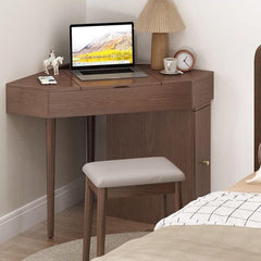 Nut-Brown Wooden Corner Dressing Table with Flip Top Mirror