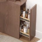 Nut-Brown Wooden Corner Dressing Table with Flip Top Mirror