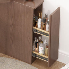 Nut-Brown Wooden Corner Dressing Table with Flip Top Mirror